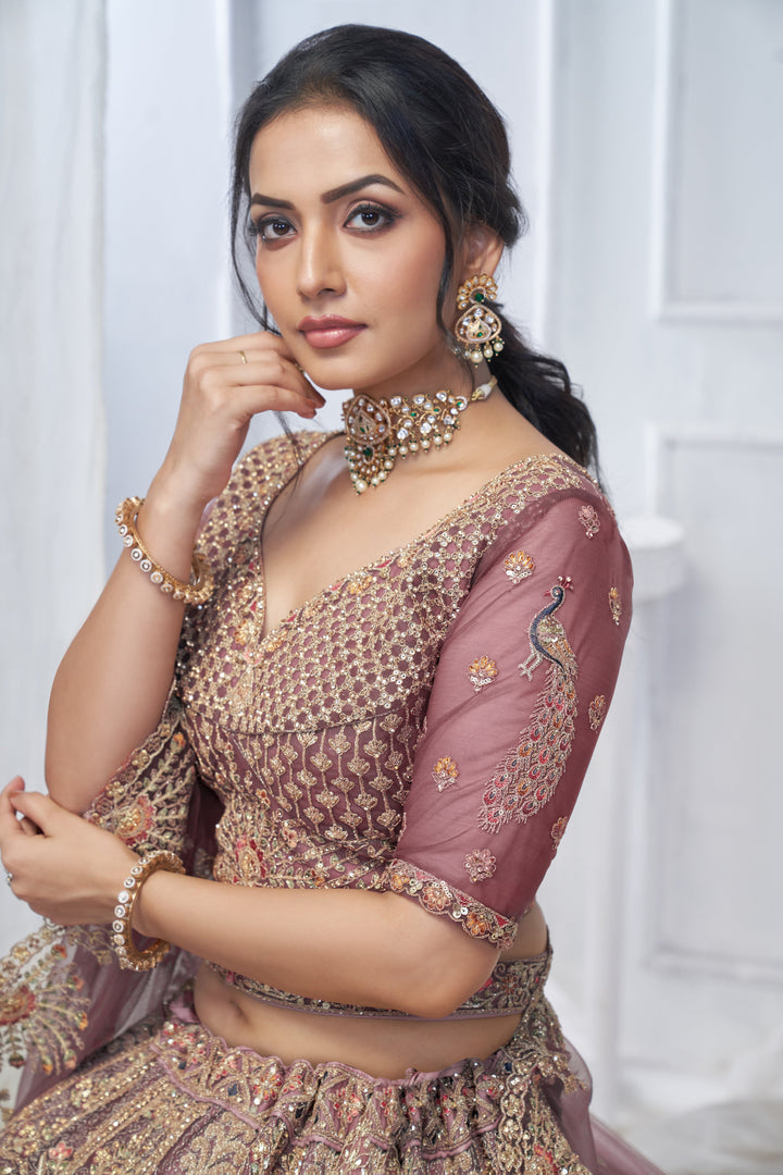 Royal Grandeur Onion Soft Net Bridal Lehenga with Heavy Embroidery - qivii