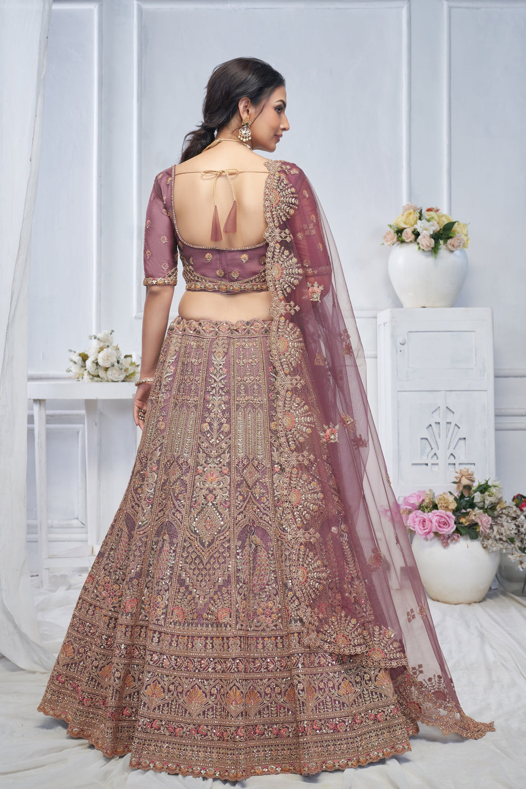 Royal Grandeur Onion Soft Net Bridal Lehenga with Heavy Embroidery - qivii