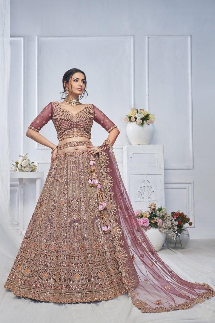 Royal Grandeur Onion Soft Net Bridal Lehenga with Heavy Embroidery - qivii