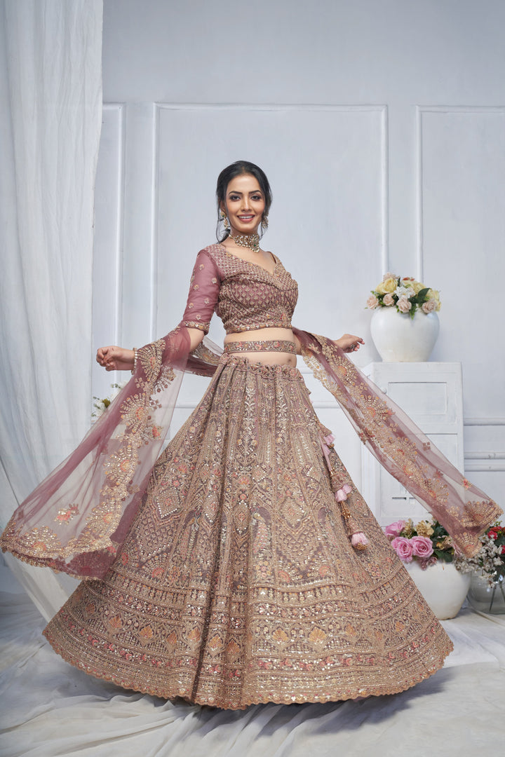 Royal Grandeur Onion Soft Net Bridal Lehenga with Heavy Embroidery - qivii