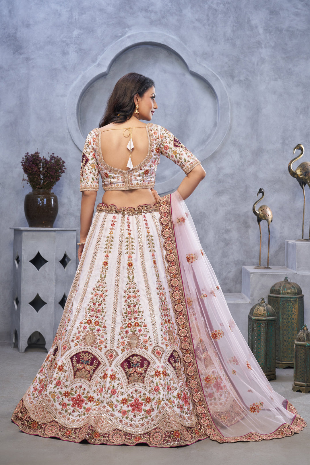 Light Purple Bridal Lehenga Zari Embroidery and Peacock Motifs - qivii