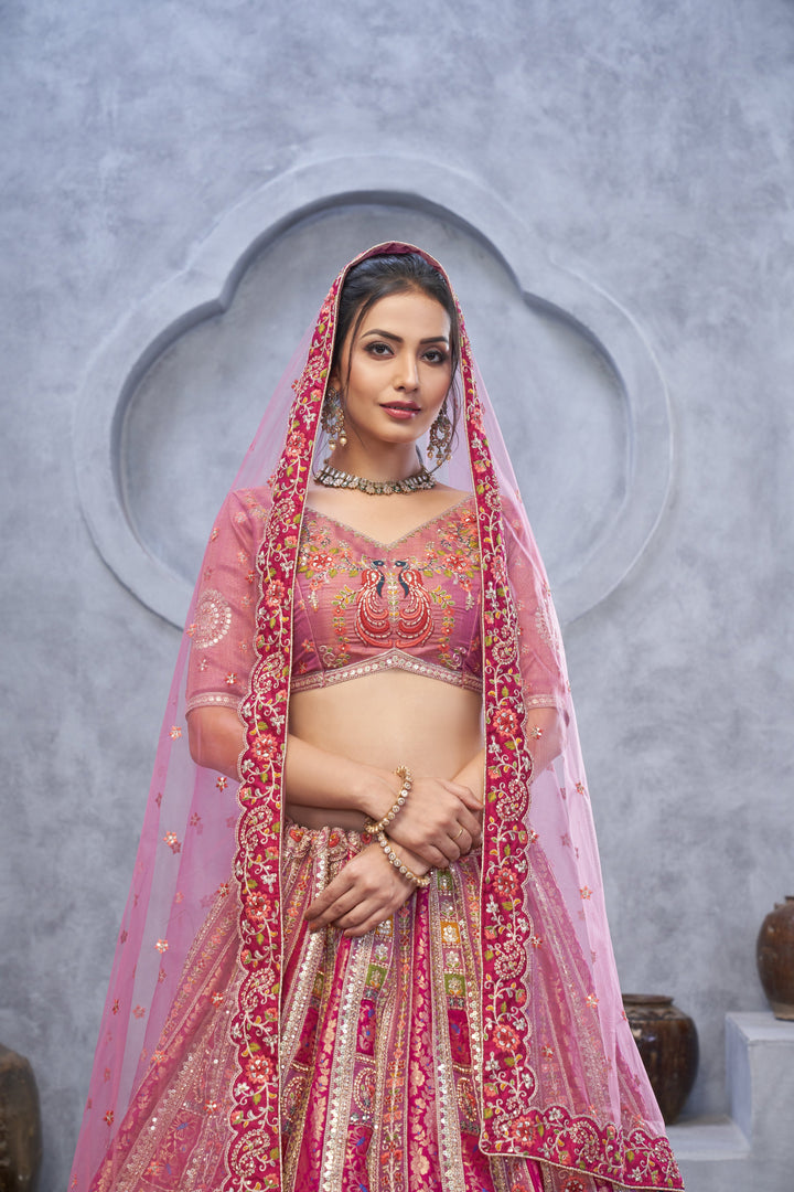 Radiant Magenta Bridal Silk Lehenga - qivii