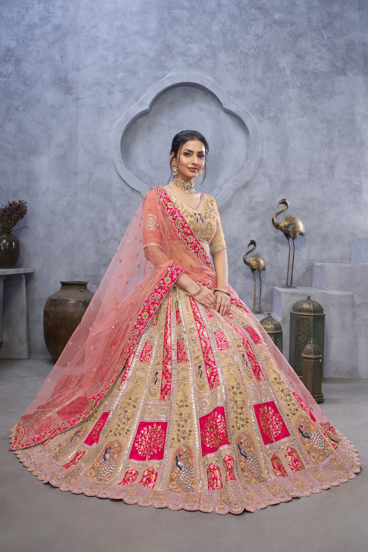Ivory Bridal Silk Lehenga with Embroidered Detailing - qivii