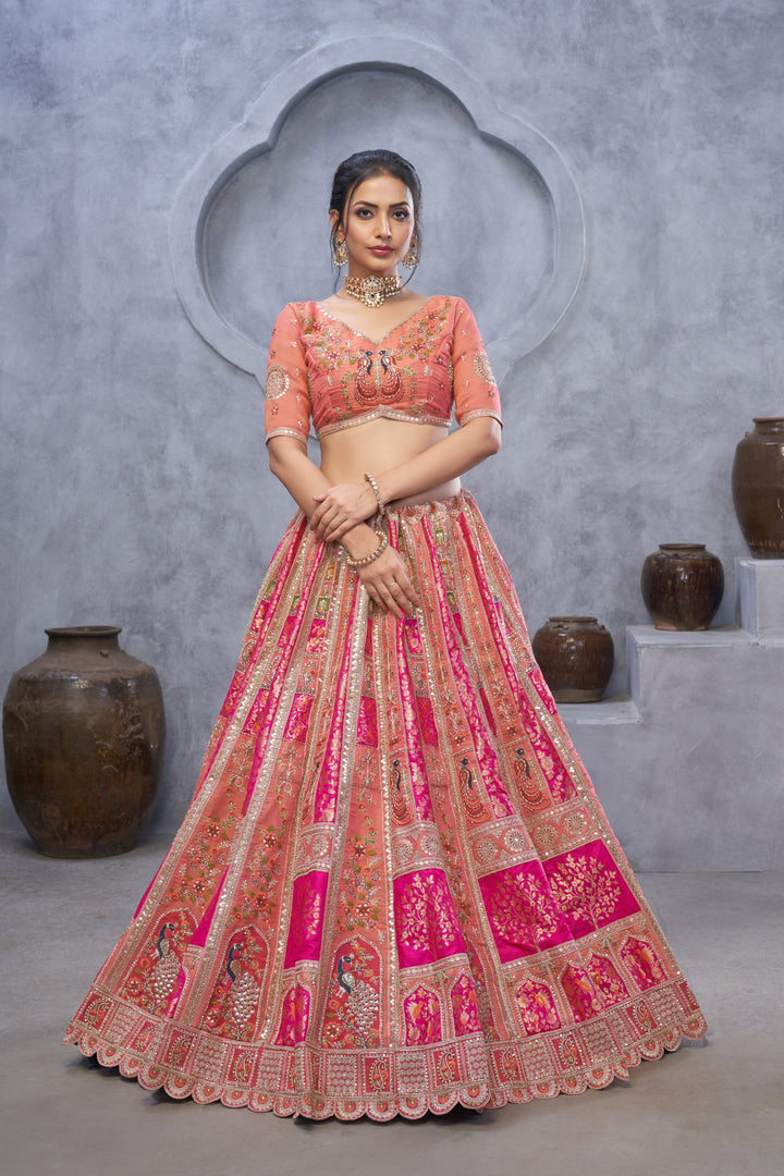 The Bagh Collection: Plush Pink Lehenga with Thread and Sequin Embellishments - qivii