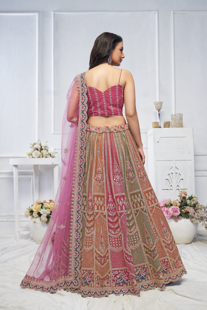 Majestic Multi-Color Zari Weaving Net Lehenga Choli With Dupatta - qivii