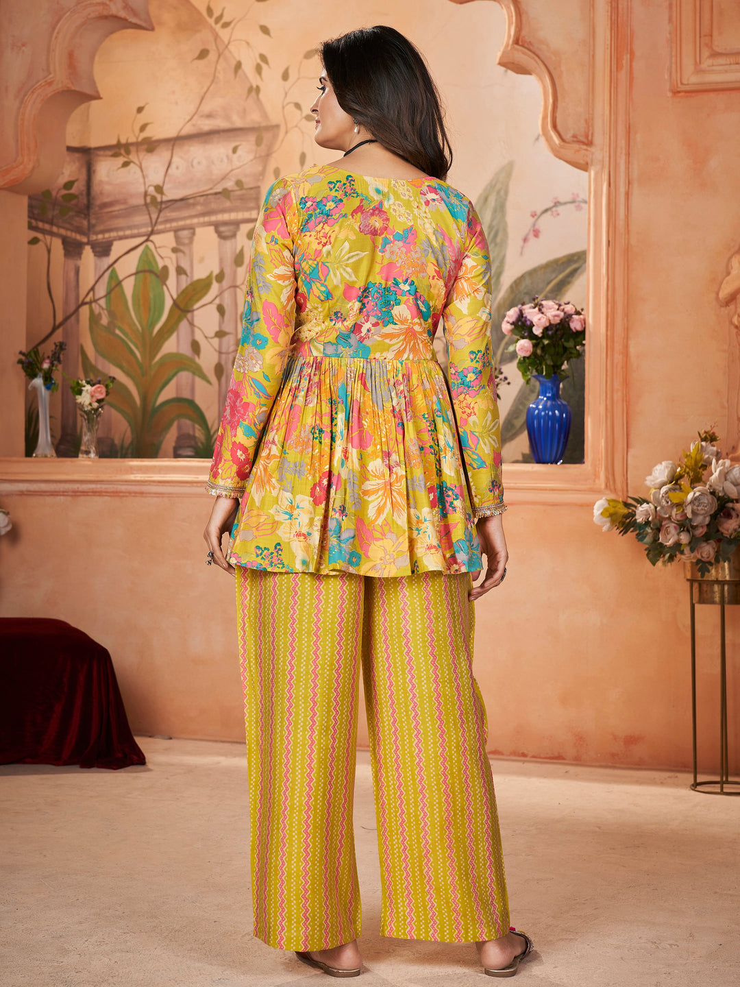 Beautiful Tantalizing Yellow Printed Silk Traditional Palazzo Suit With Dupatta