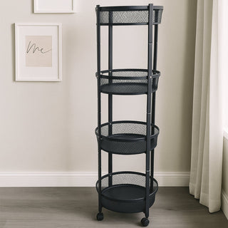 4-layer Round Metal Mesh Storage Organizer Rack With Wheels (1 Pc)