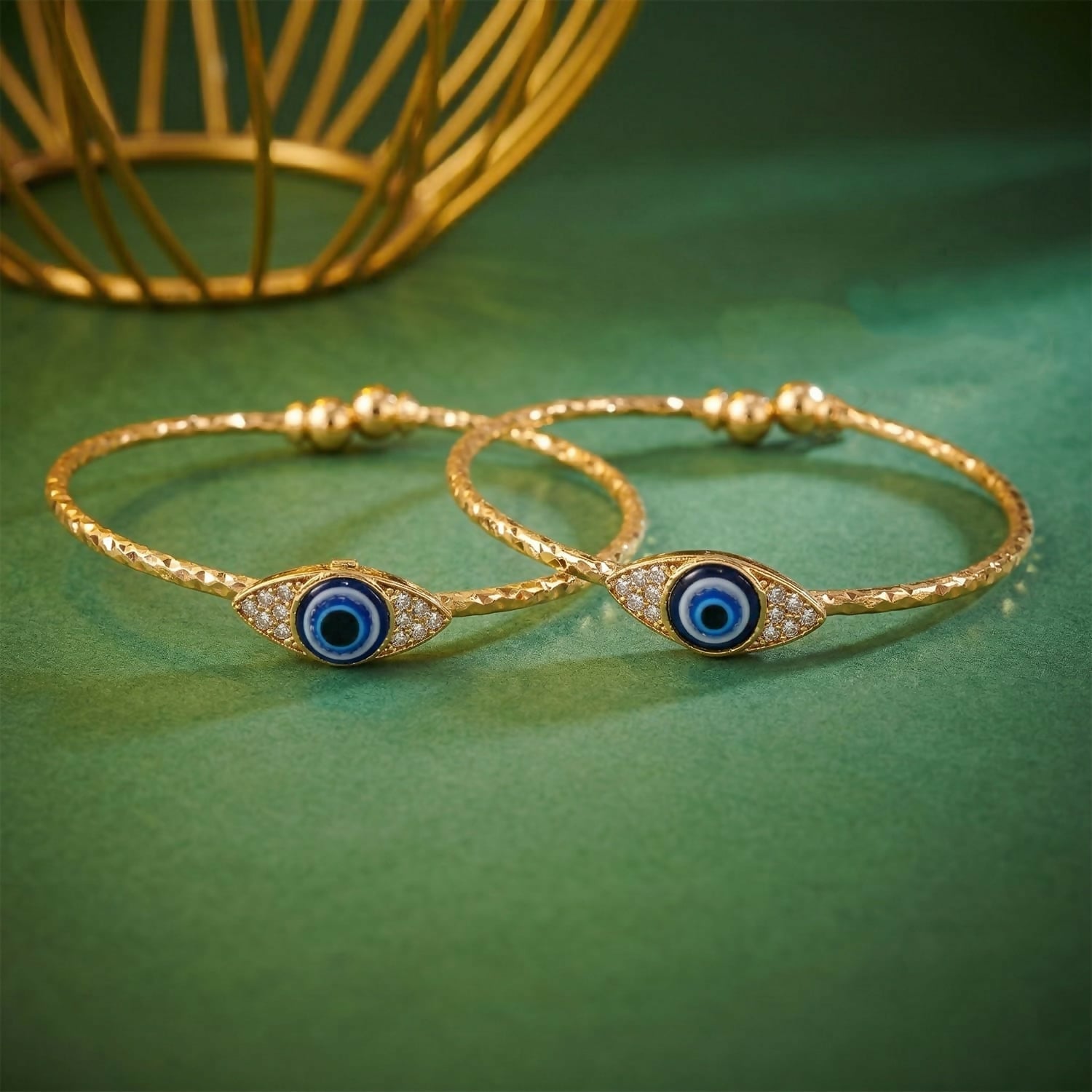 Gold Evil Eye Adjustable Bangles for Women