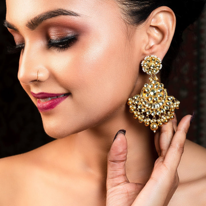 Traditional Pachi Kundan Danglers with Khakha Moti Border and Small Pearl Beads