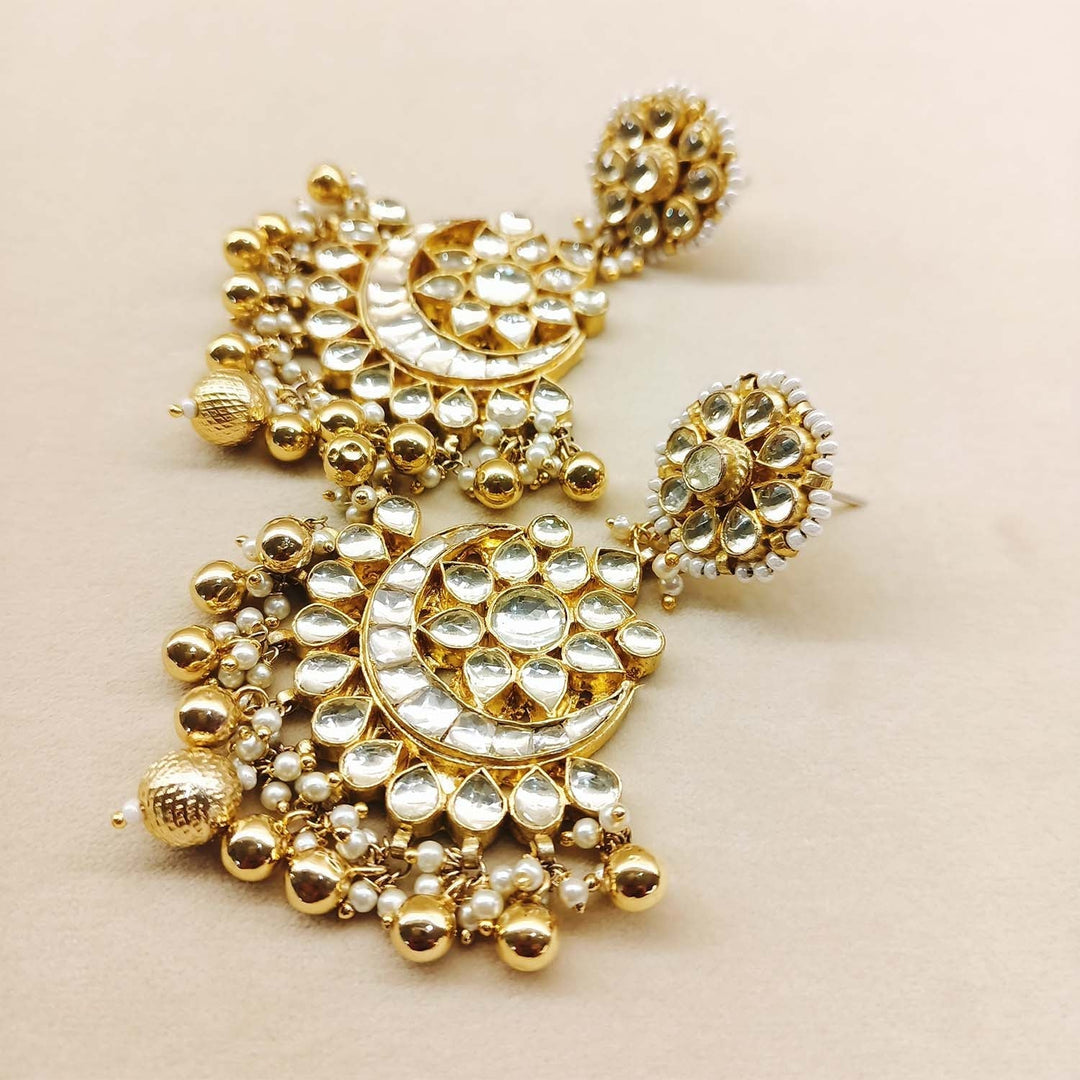 Beautifully Designed Apsara Gold Plated Pachi Kundan Chandbali Earrings