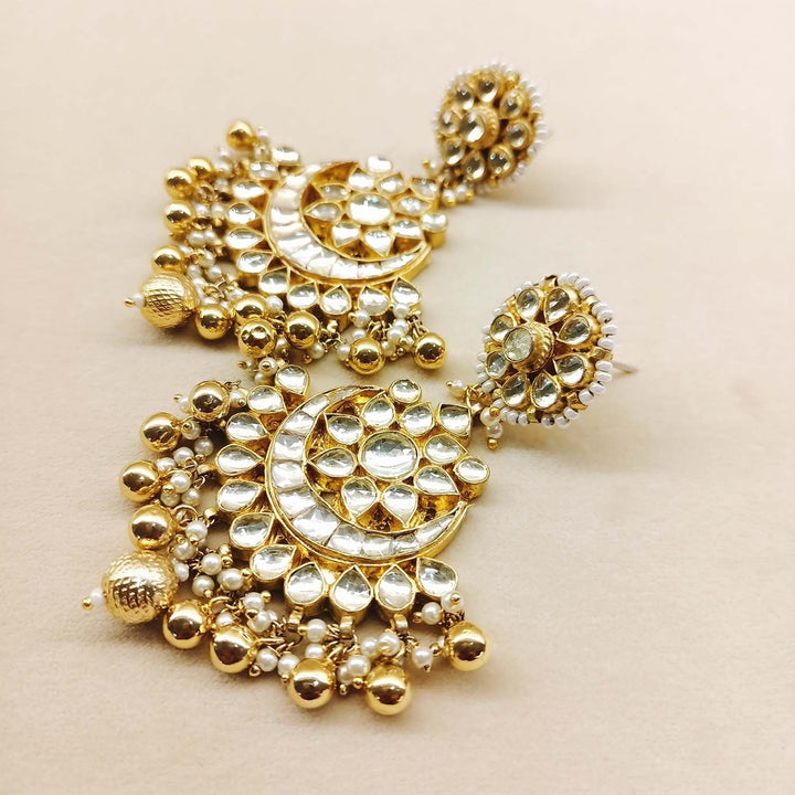 Beautifully Designed Apsara Gold Plated Pachi Kundan Chandbali Earrings