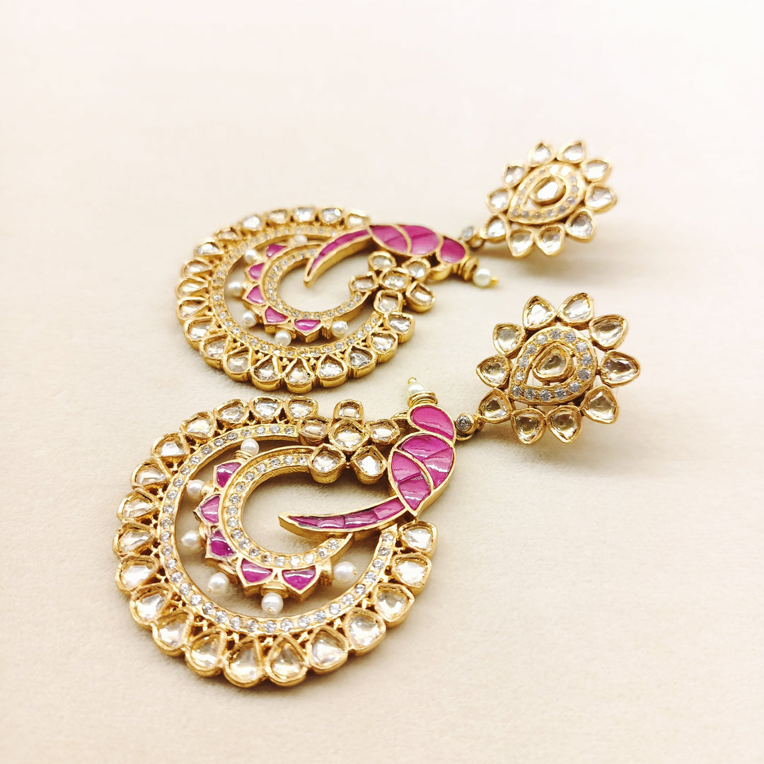 Ankita Ruby Gold Plated Pachi Kundan Earrings - qivii
