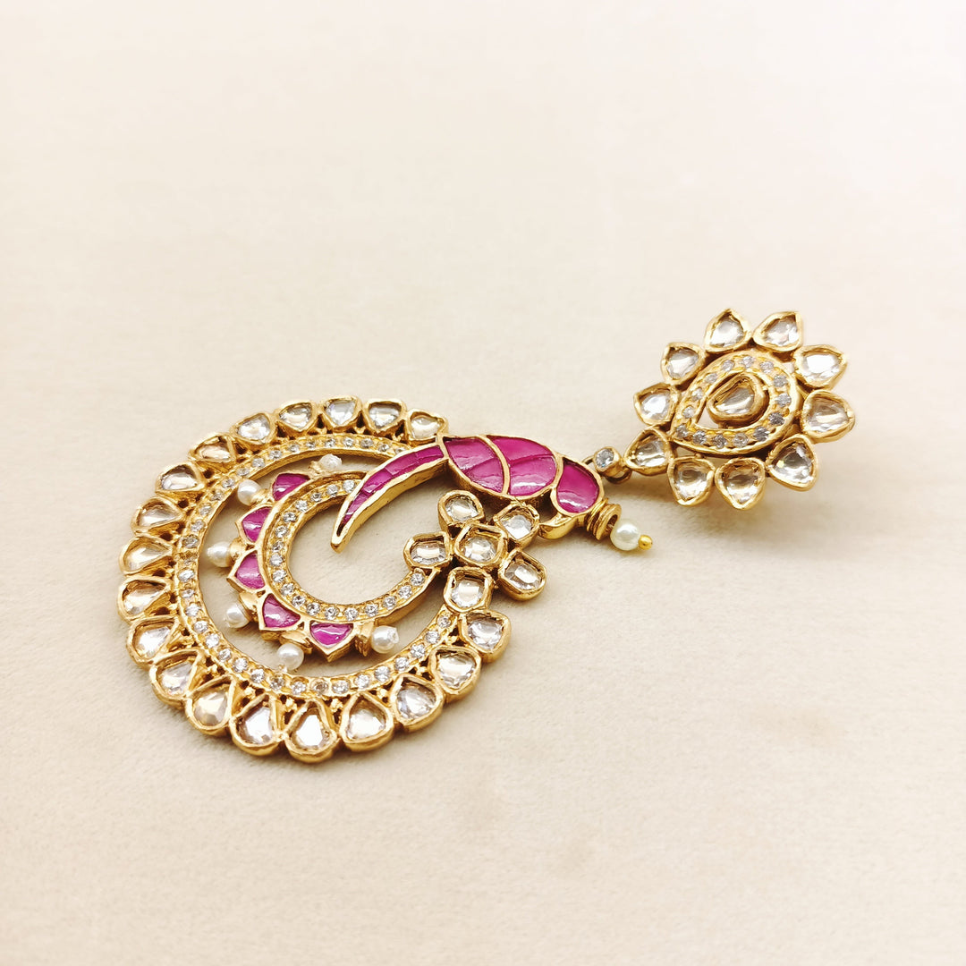 Ankita Ruby Gold Plated Pachi Kundan Earrings - qivii