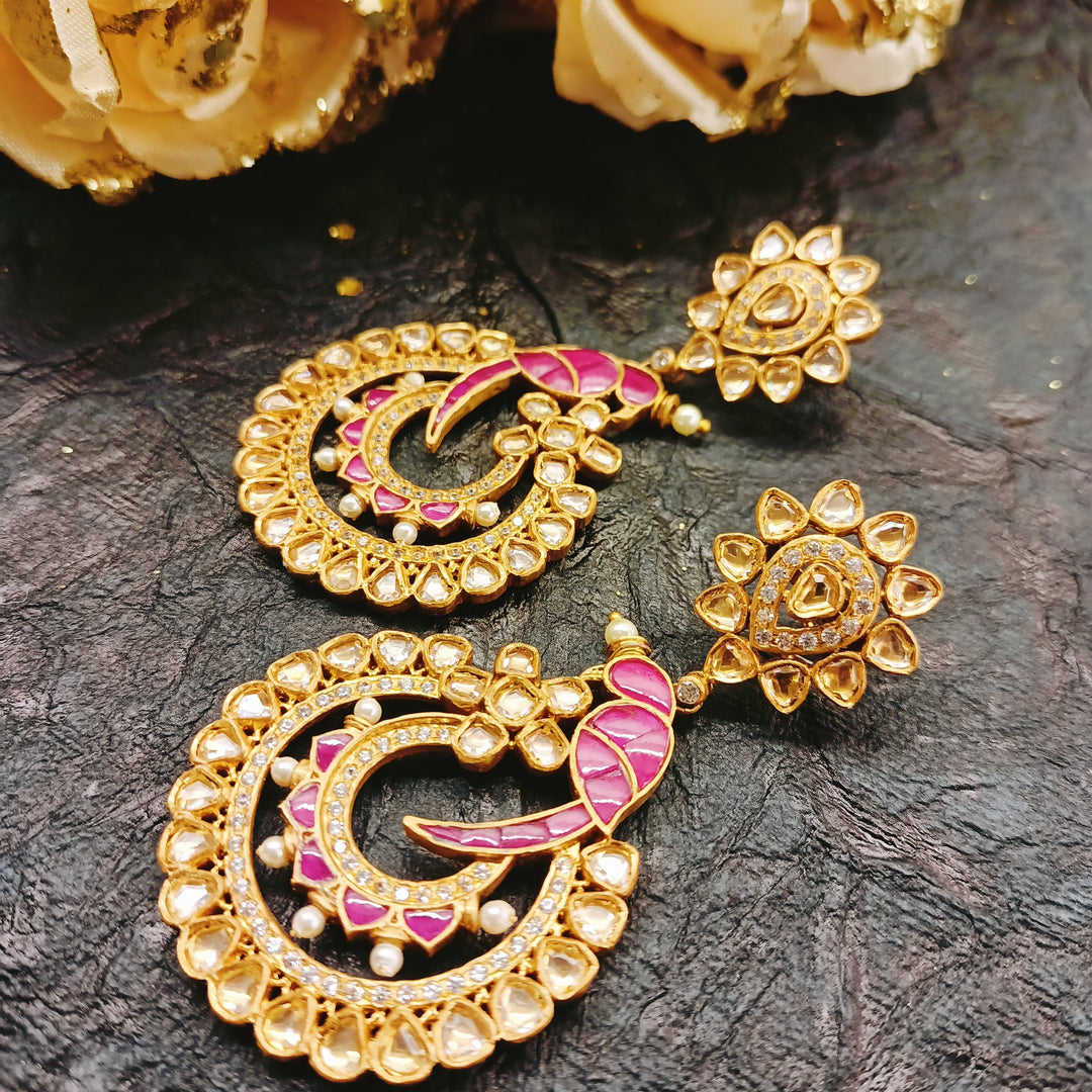 Ankita Ruby Gold Plated Pachi Kundan Earrings - qivii