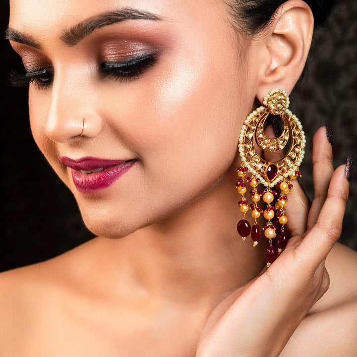  Pachi Kundan earrings with Khakha Moti border and pearl strings