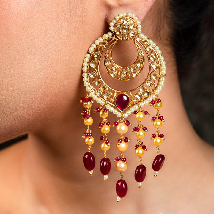 Elegant Kundan danglers with ruby stones and pearl accents