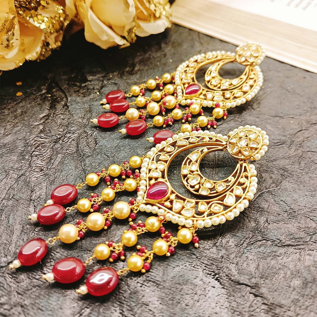  Traditional gold plated earrings with Kundan stones and pearls
