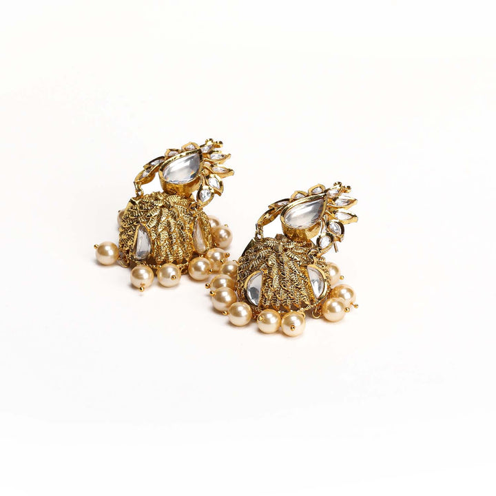  Exquisite small jhumki earrings with kundan stones and pearl drops