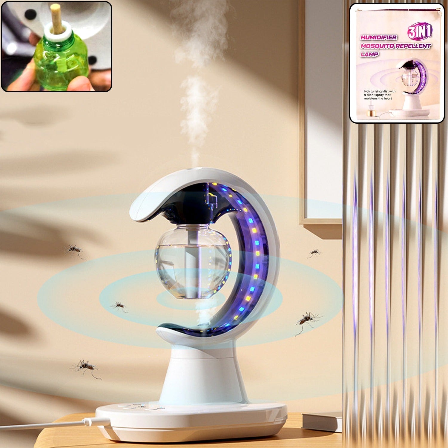 3-in-1 USB LED Lamp – Air Humidifier & Mosquito Killer (1 Pc)