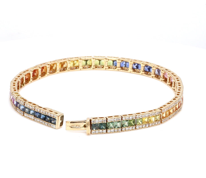 Rainbow Sapphire Princess Cut Diamond Bracelet - qivii