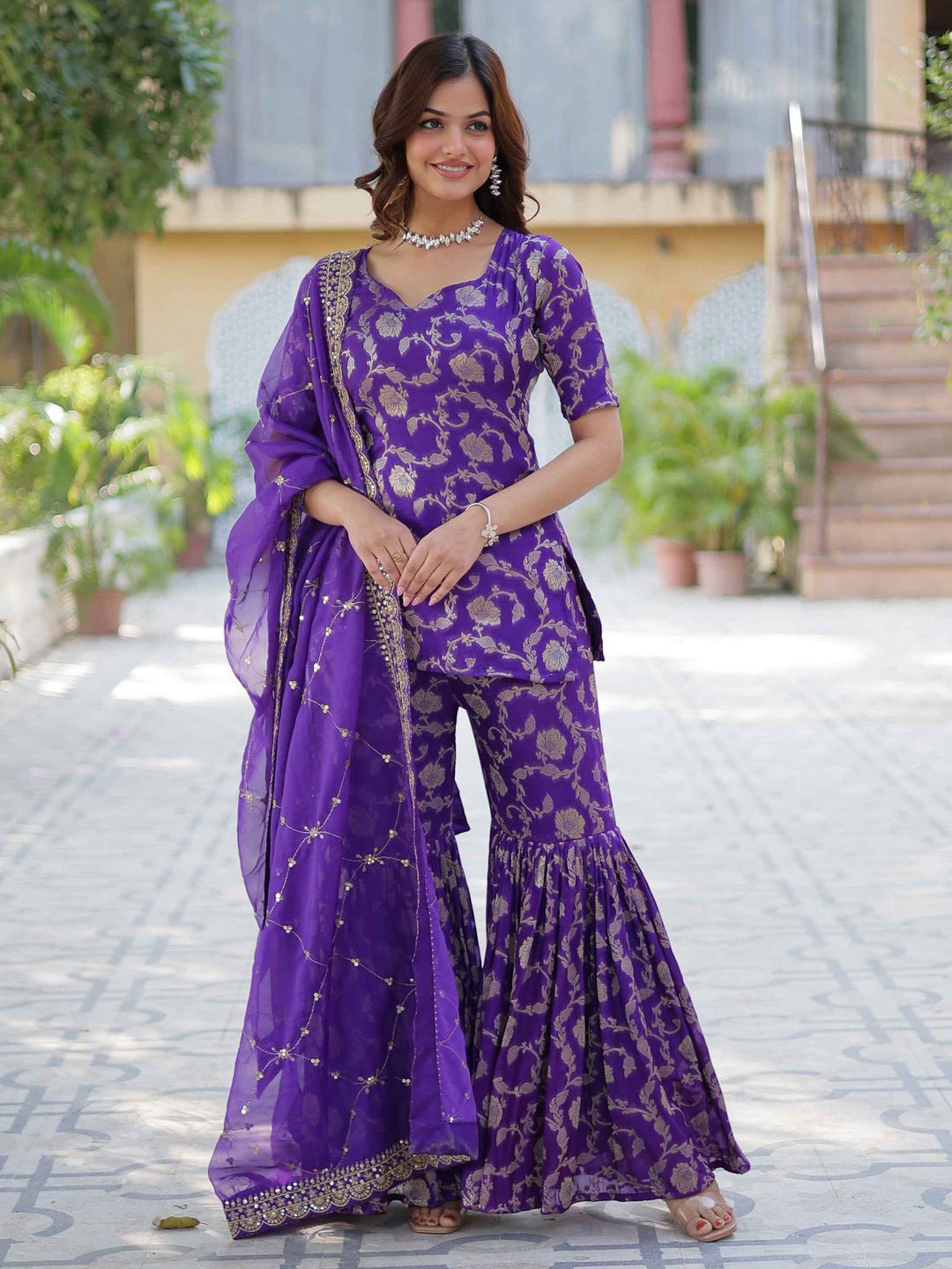 Ethereal georgette dupatta with delicate sequins and lace embellishments