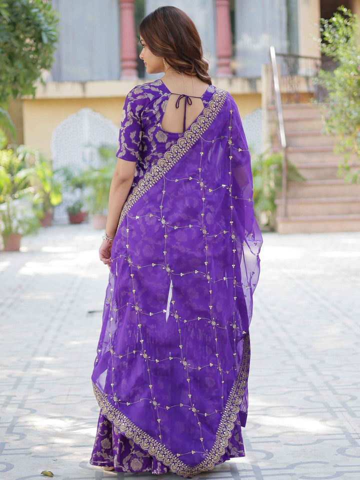 Purple jacquard kurti and sharara ensemble for all-day wear