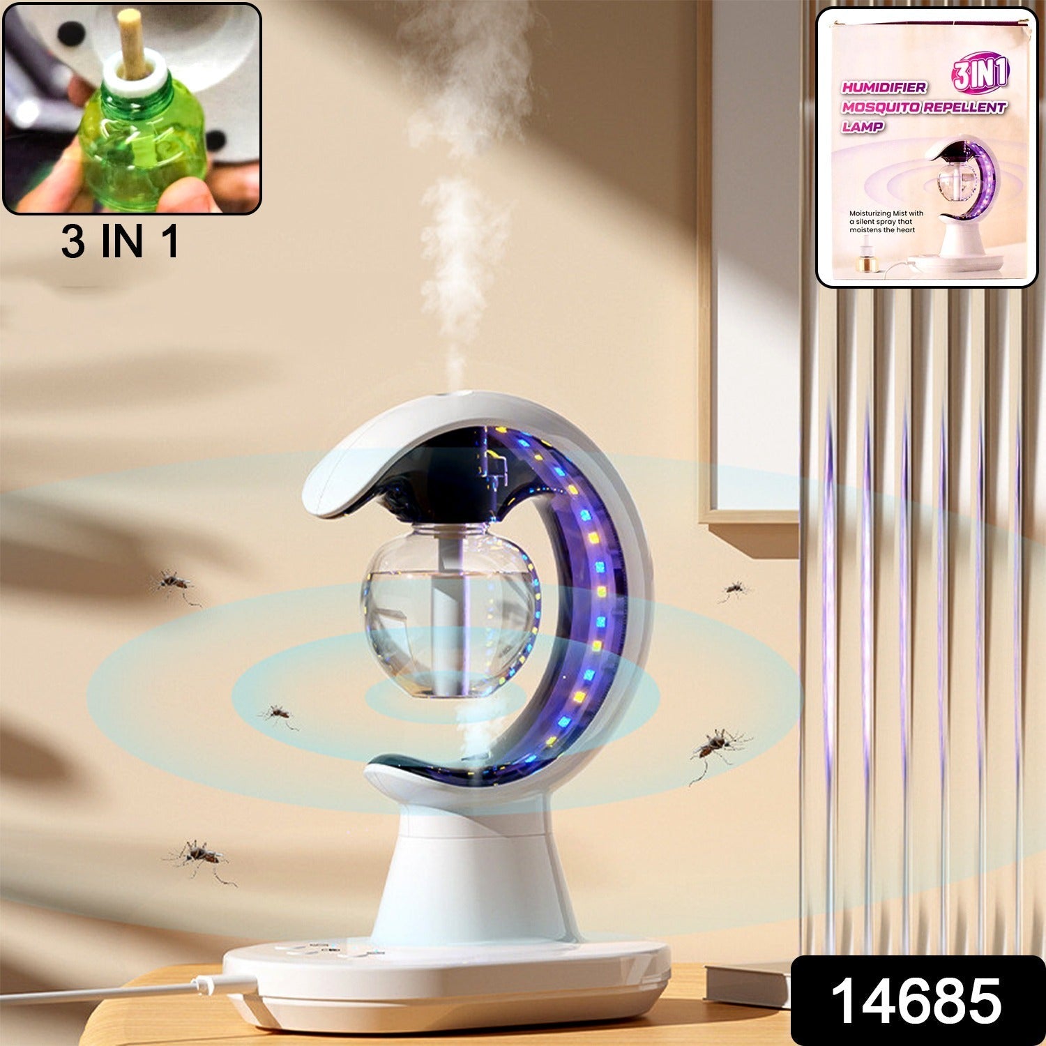 3-in-1 USB LED Lamp – Air Humidifier & Mosquito Killer (1 Pc)