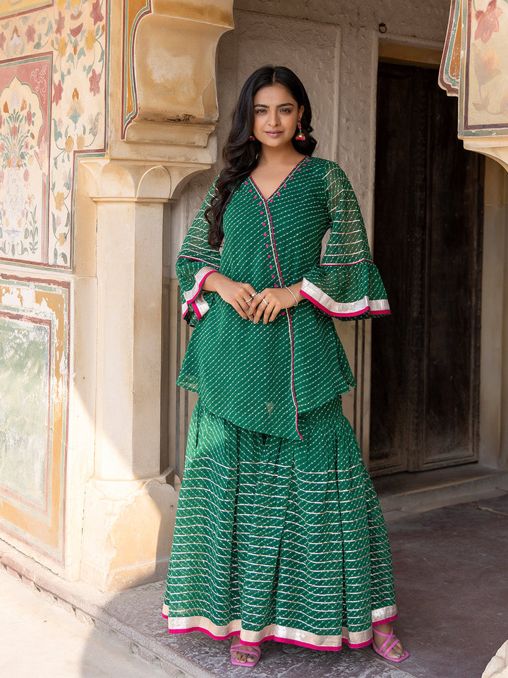 Lush Meadow Green Georgette Garara Set  - By Ragavi - qivii