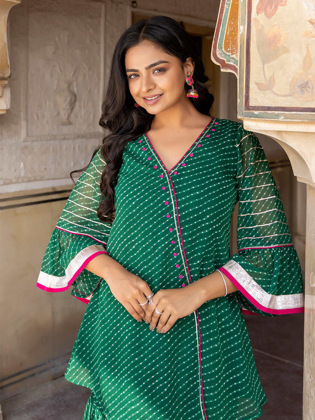 Lush Meadow Green Georgette Garara Set  - By Ragavi - qivii