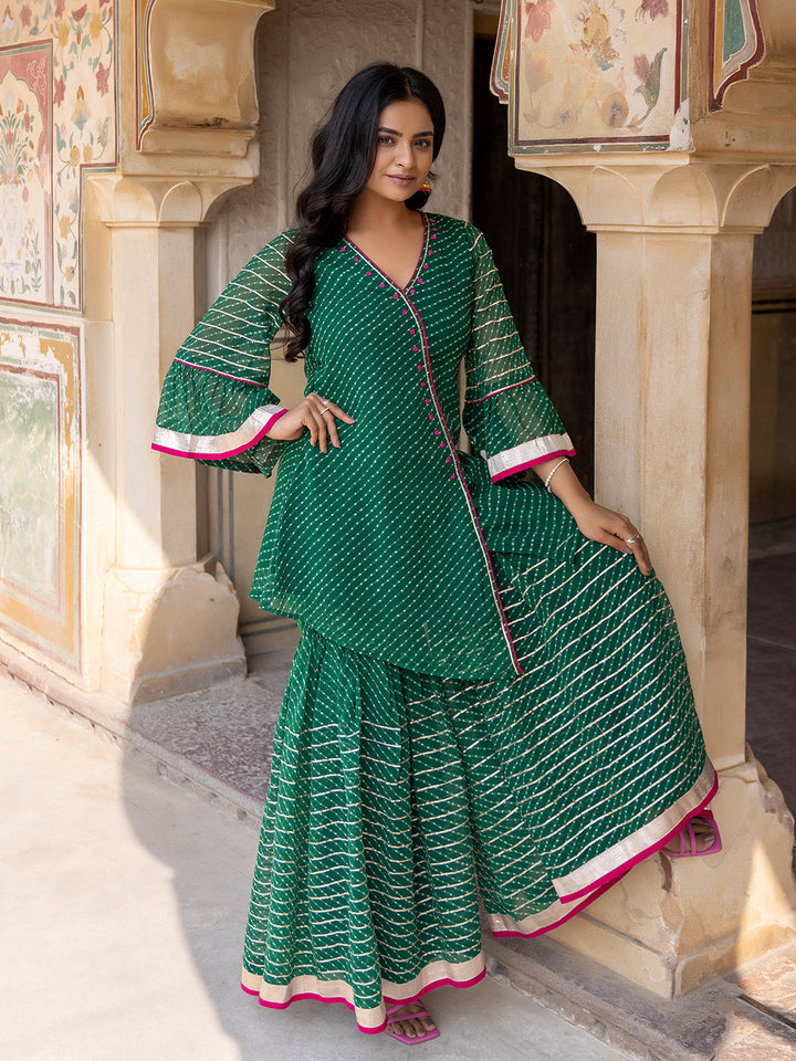 Lush Meadow Green Georgette Garara Set  - By Ragavi - qivii