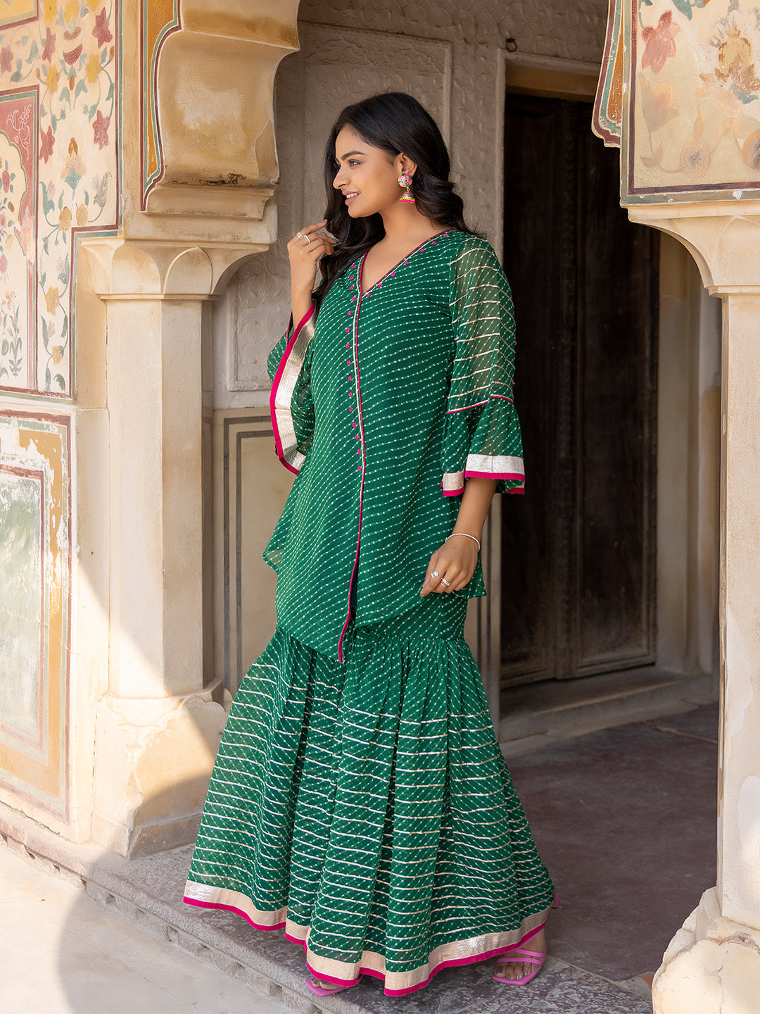 Lush Meadow Green Georgette Garara Set  - By Ragavi - qivii