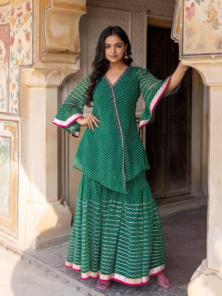 Lush Meadow Green Georgette Garara Set  - By Ragavi - qivii