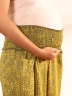 Olive Cotton Printed Gathered Maternity Kurta Set