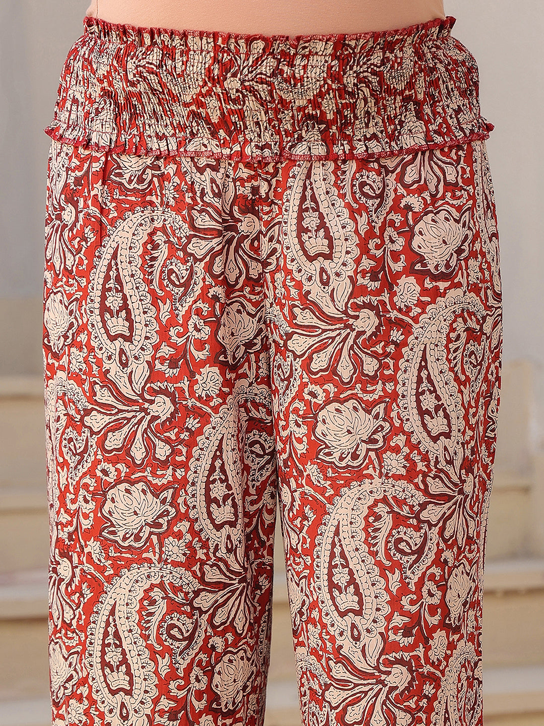 Maroon Pure Cotton Paisley Printed A-line Maternity Kurta Pant Set - qivii