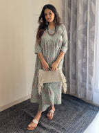 Light Green Pure Cotton Floral Printed A-line Maternity Kurta Pant Set