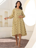 Cream Pure Cotton Floral Printed A-line Maternity Dress