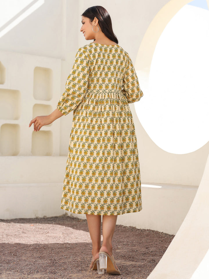 Cream Pure Cotton Floral Printed A-line Maternity Dress - qivii