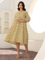Cream Pure Cotton Floral Printed A-line Maternity Dress