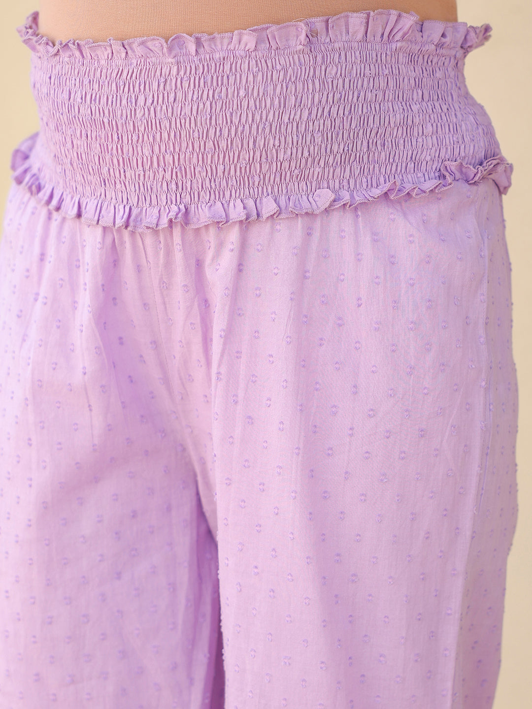 Janasya Women's Lavender Dobby Pure Cotton Yoke Embroidered A-line Maternity Kurta Pant Set - qivii