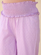 Janasya Women's Lavender Dobby Pure Cotton Yoke Embroidered A-line Maternity Kurta Pant Set