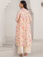 Cream Pure Cotton Floral Printed A-line Maternity Kurta