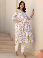White Pure Cotton Floral Printed A-line Maternity Kurta