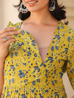 Lime Yellow Pure Cotton Floral Printed A-line Maternity Kurta Pant Set