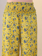 Lime Yellow Pure Cotton Floral Printed A-line Maternity Kurta Pant Set