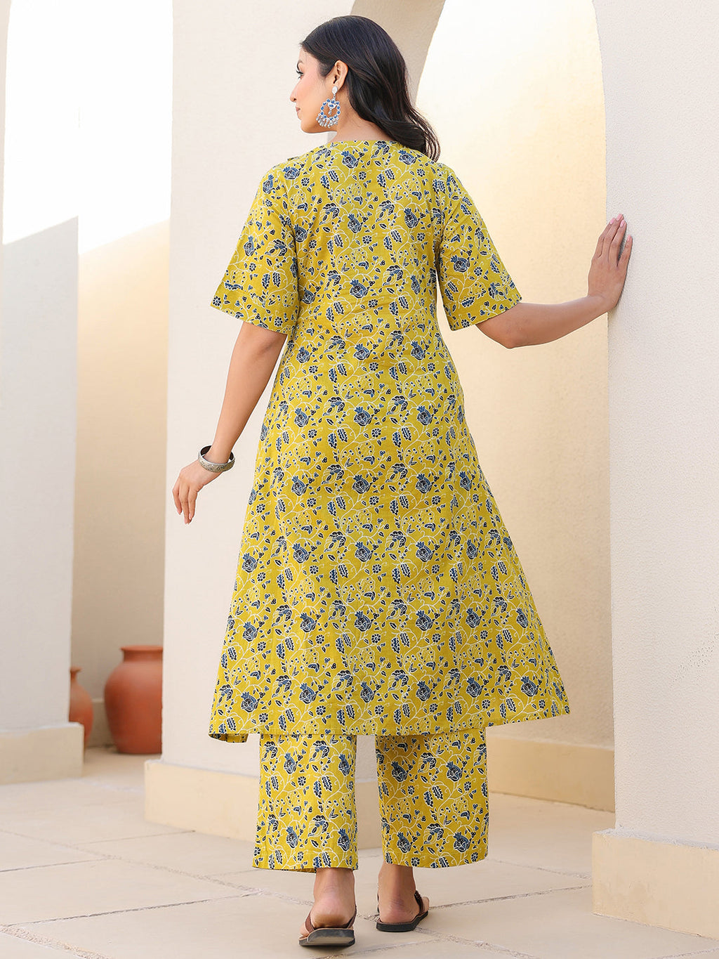 Lime Yellow Pure Cotton Floral Printed A-line Maternity Kurta Pant Set