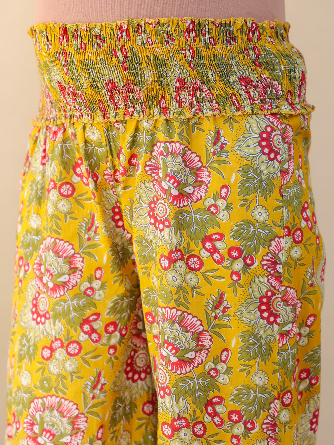 Mustard Pure Cotton Floral Printed A-line Maternity Kurta Pant Set - qivii