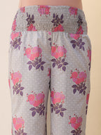 Grey Pure Cotton Foil Printed Flared Maternity Kurta Set