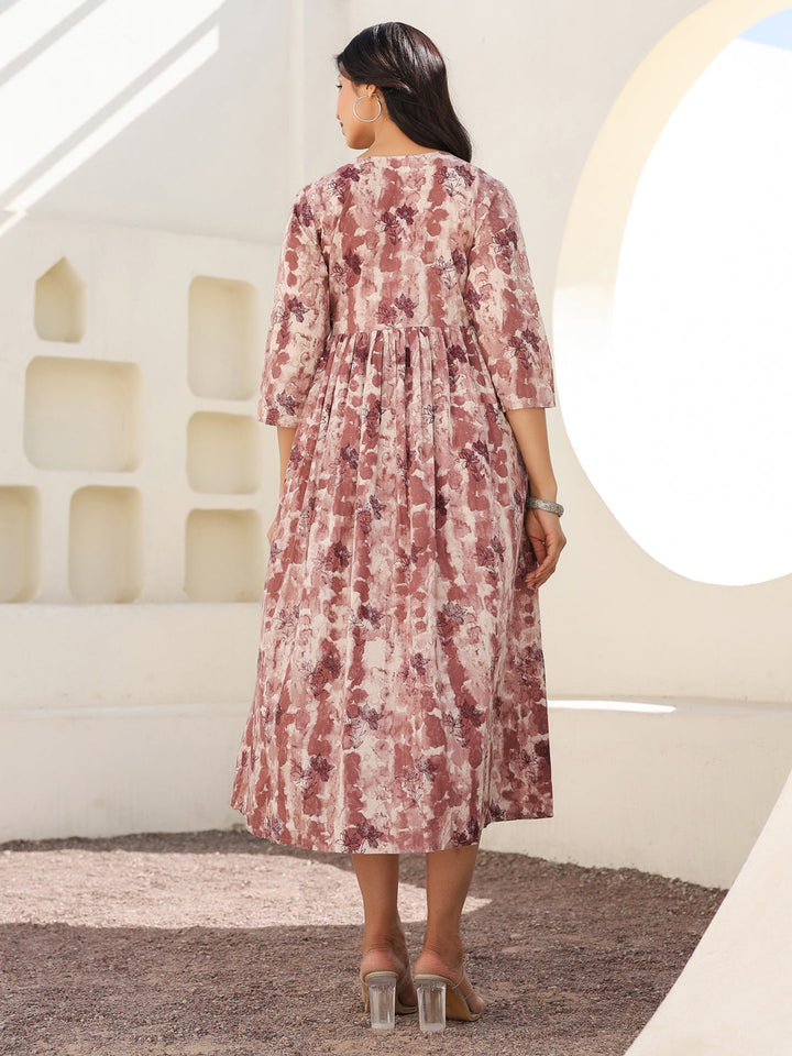 Mauve Pure Cotton Tie & Dye A-line Maternity Dress - qivii