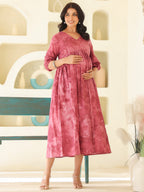 Mauve Pure Cotton Tie & Dye A-line Maternity Dress