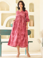 Mauve Pure Cotton Tie & Dye A-line Maternity Dress
